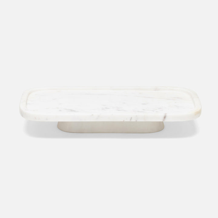 Pietro White Rectangular Serving Platters W/ Stand Marble Set/2