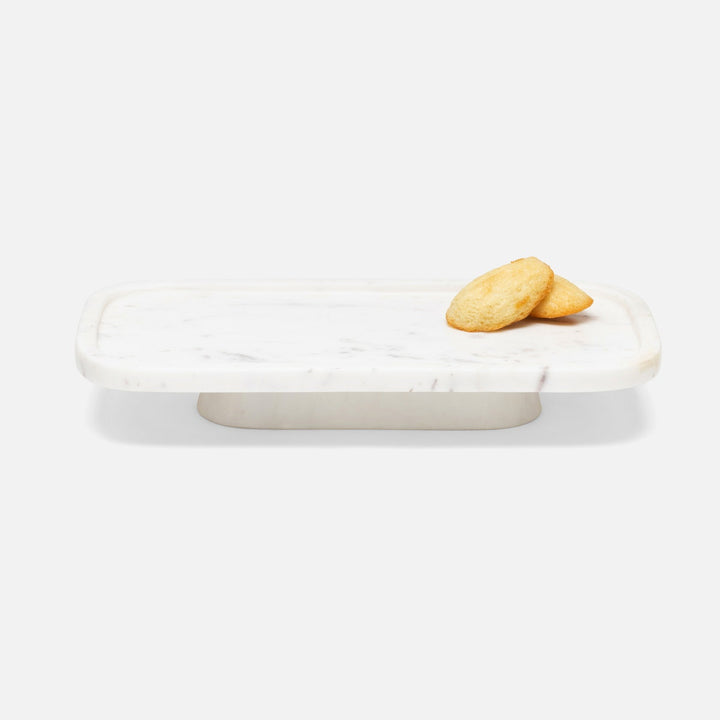 Pietro White Rectangular Serving Platters W/ Stand Marble Set/2