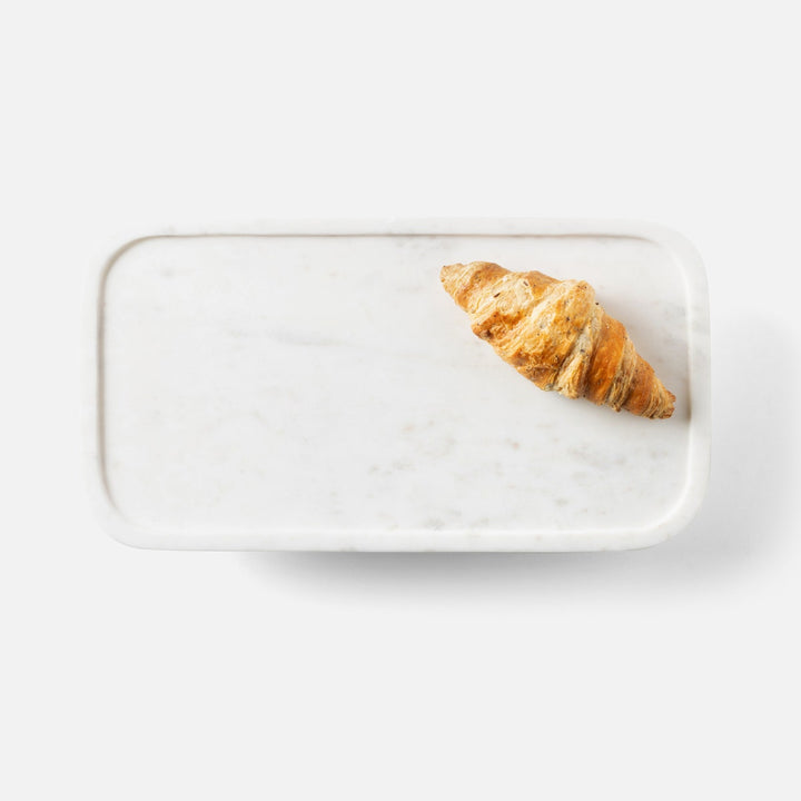 Pietro White Rectangular Serving Platters W/ Stand Marble Set/2