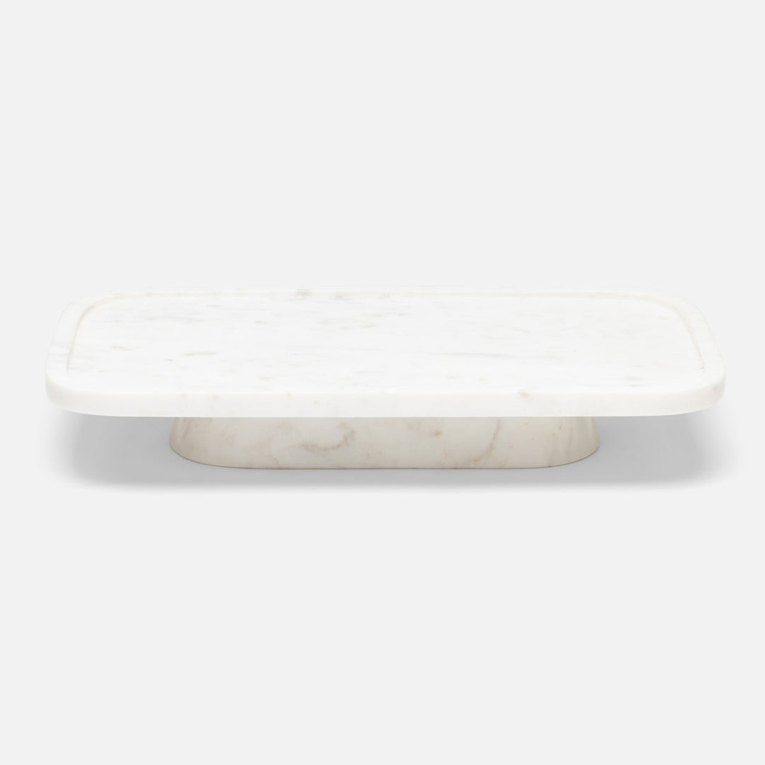 Pietro White Rectangular Serving Platters W/ Stand Marble Set/2