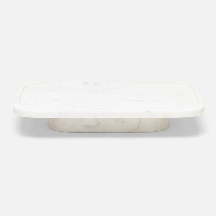 Pietro White Rectangular Serving Platters W/ Stand Marble Set/2