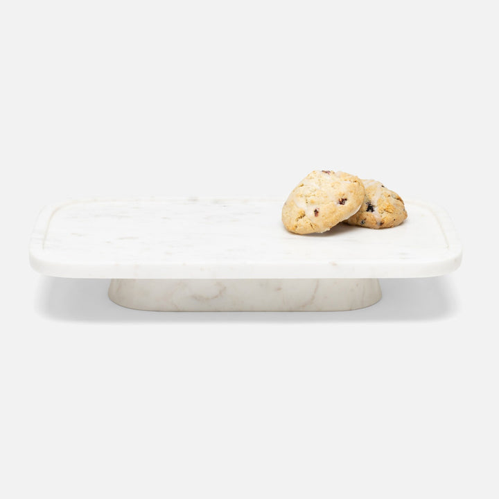 Pietro White Rectangular Serving Platters W/ Stand Marble Set/2