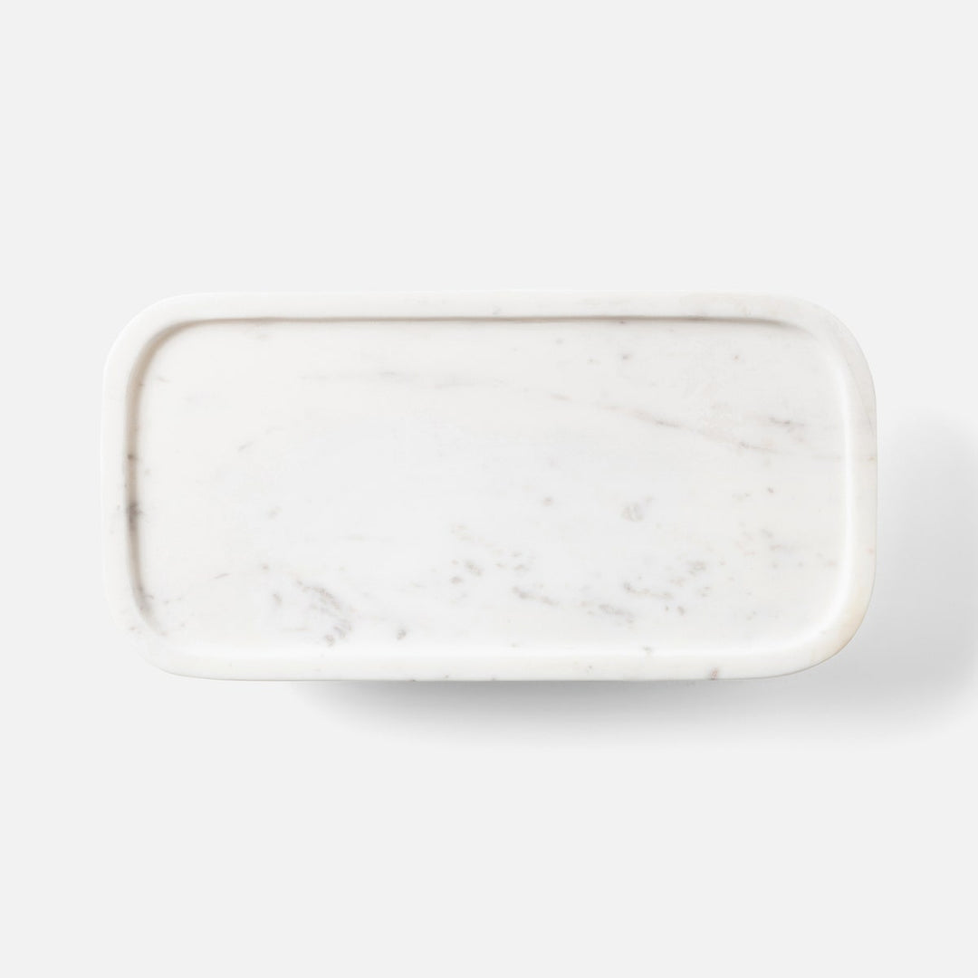 Pietro White Rectangular Serving Platters W/ Stand Marble Set/2