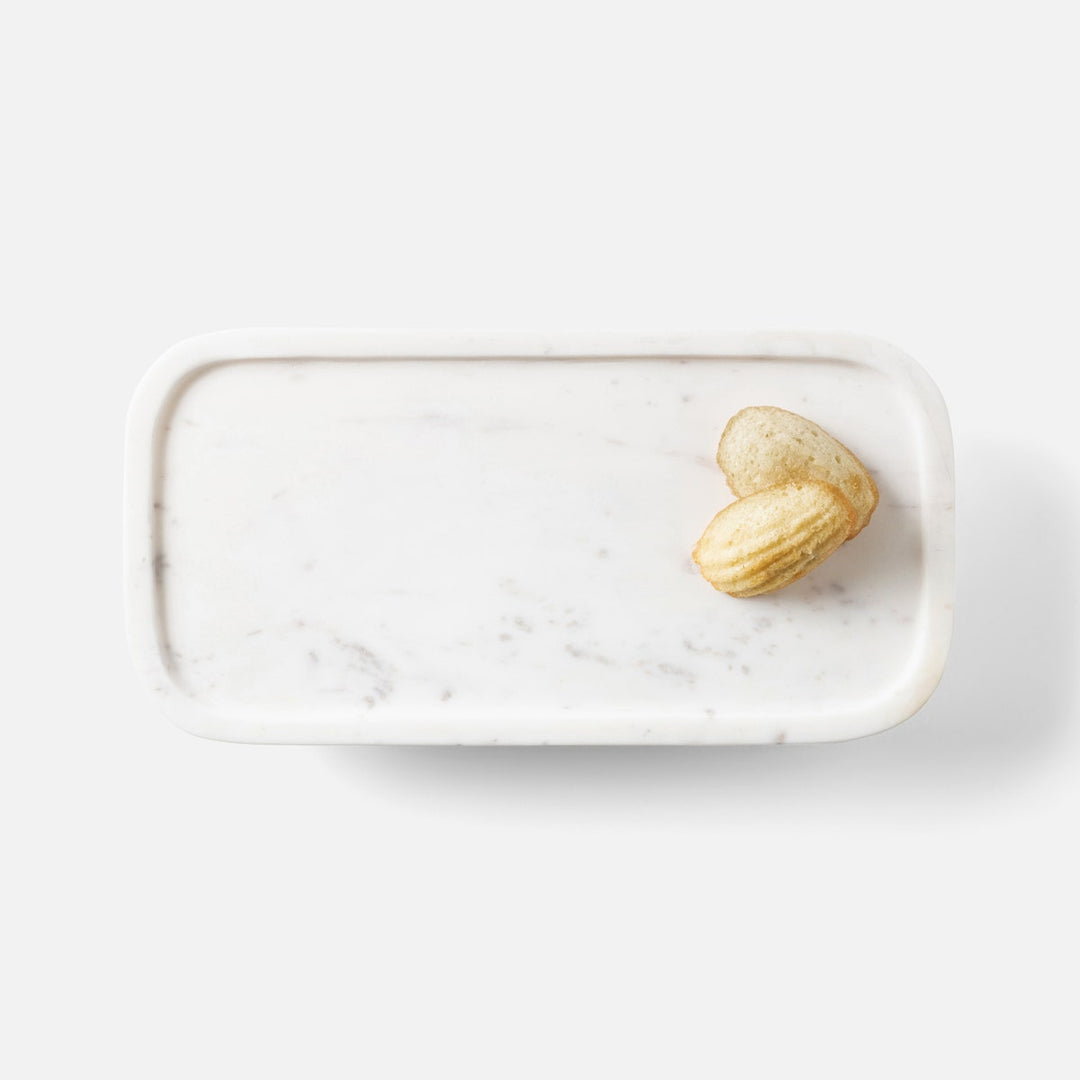 Pietro White Rectangular Serving Platters W/ Stand Marble Set/2