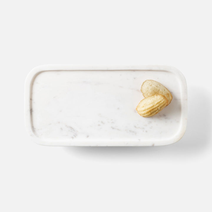 Pietro White Rectangular Serving Platters W/ Stand Marble Set/2
