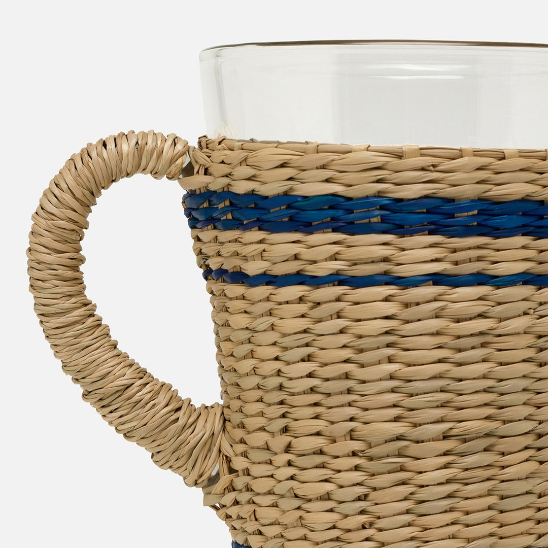 Zaley Natural/Navy Stripe Pitcher Woven Hand Blown Glass/Seagrass