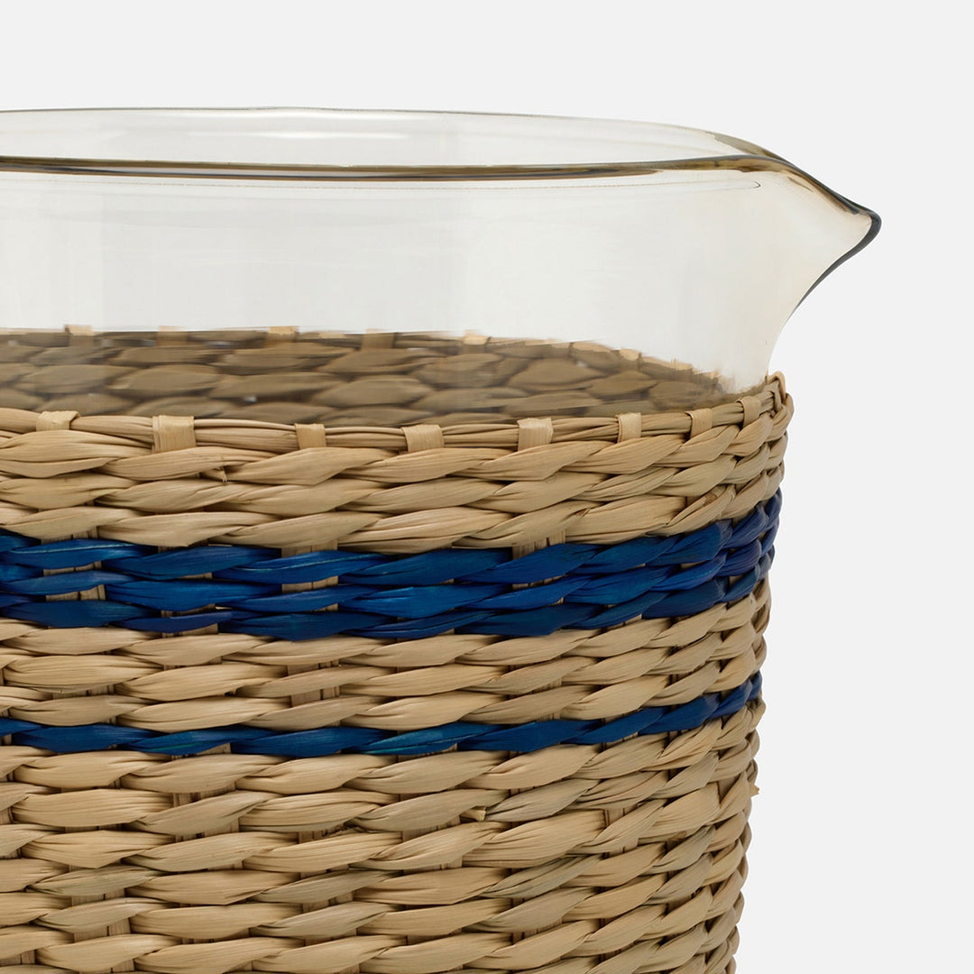 Zaley Natural/Navy Stripe Pitcher Woven Hand Blown Glass/Seagrass