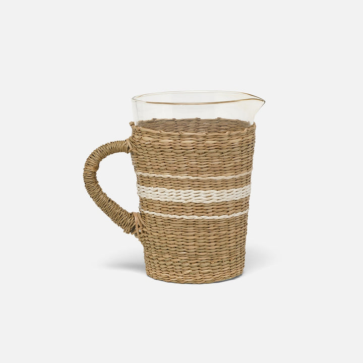 Zaley Natural/White Stripe Pitcher Woven Hand Blown Glass/Seagrass