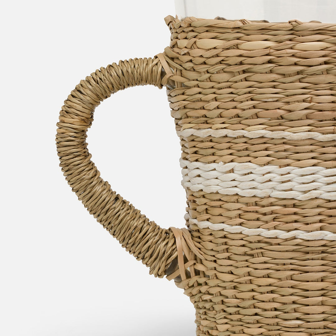 Zaley Natural/White Stripe Pitcher Woven Hand Blown Glass/Seagrass