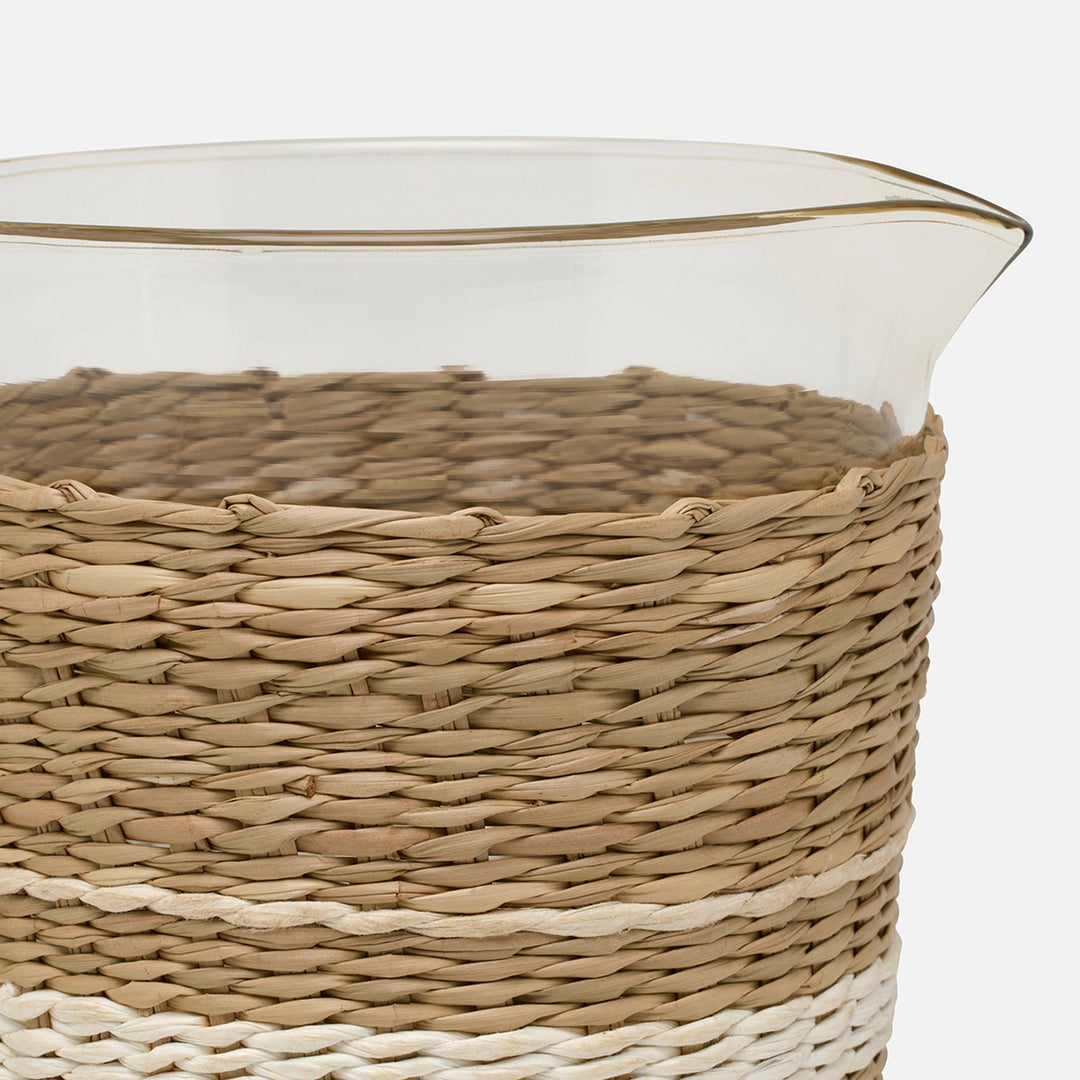 Zaley Natural/White Stripe Pitcher Woven Hand Blown Glass/Seagrass