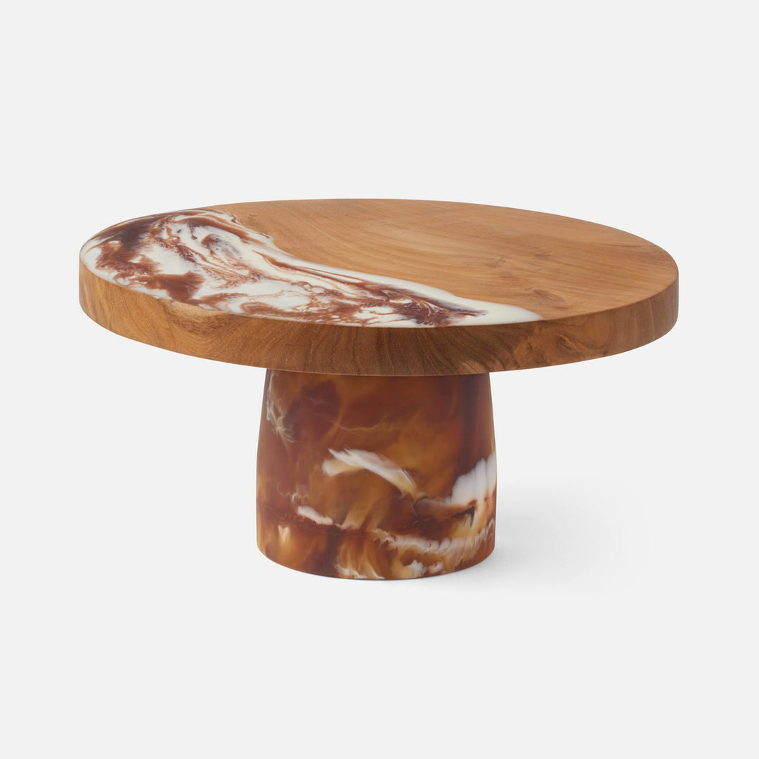 Austin Amber Swirled Cake Stand Resin/Natural Teak Large