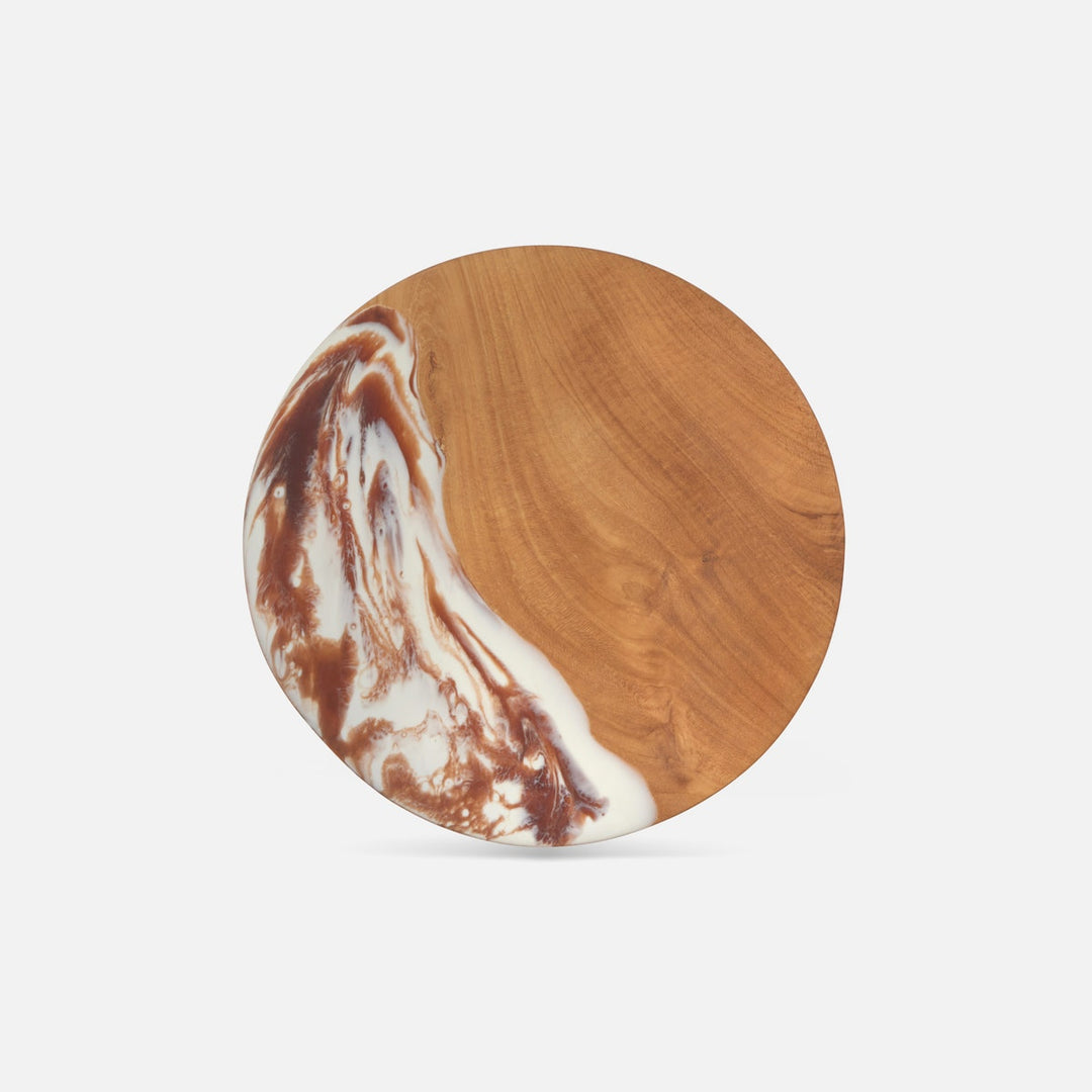 Austin Amber Swirled Cake Stand Resin/Natural Teak Large
