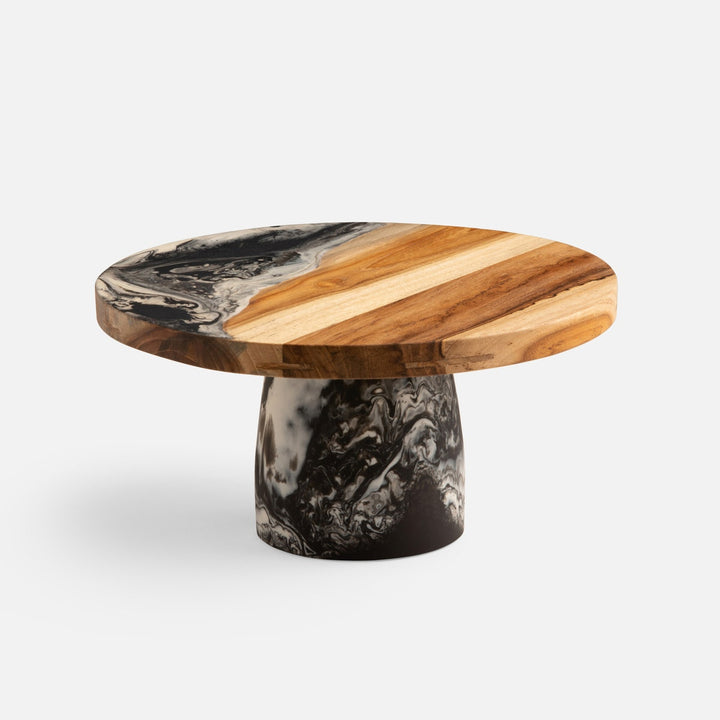 Austin Black Swirled Cake Stand Resin/Natural Teak Large