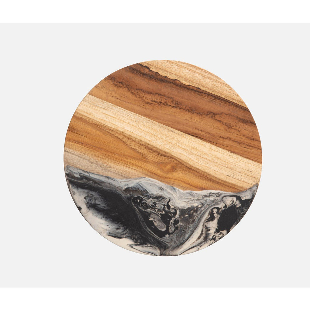Austin Black Swirled Cake Stand Resin/Natural Teak Large