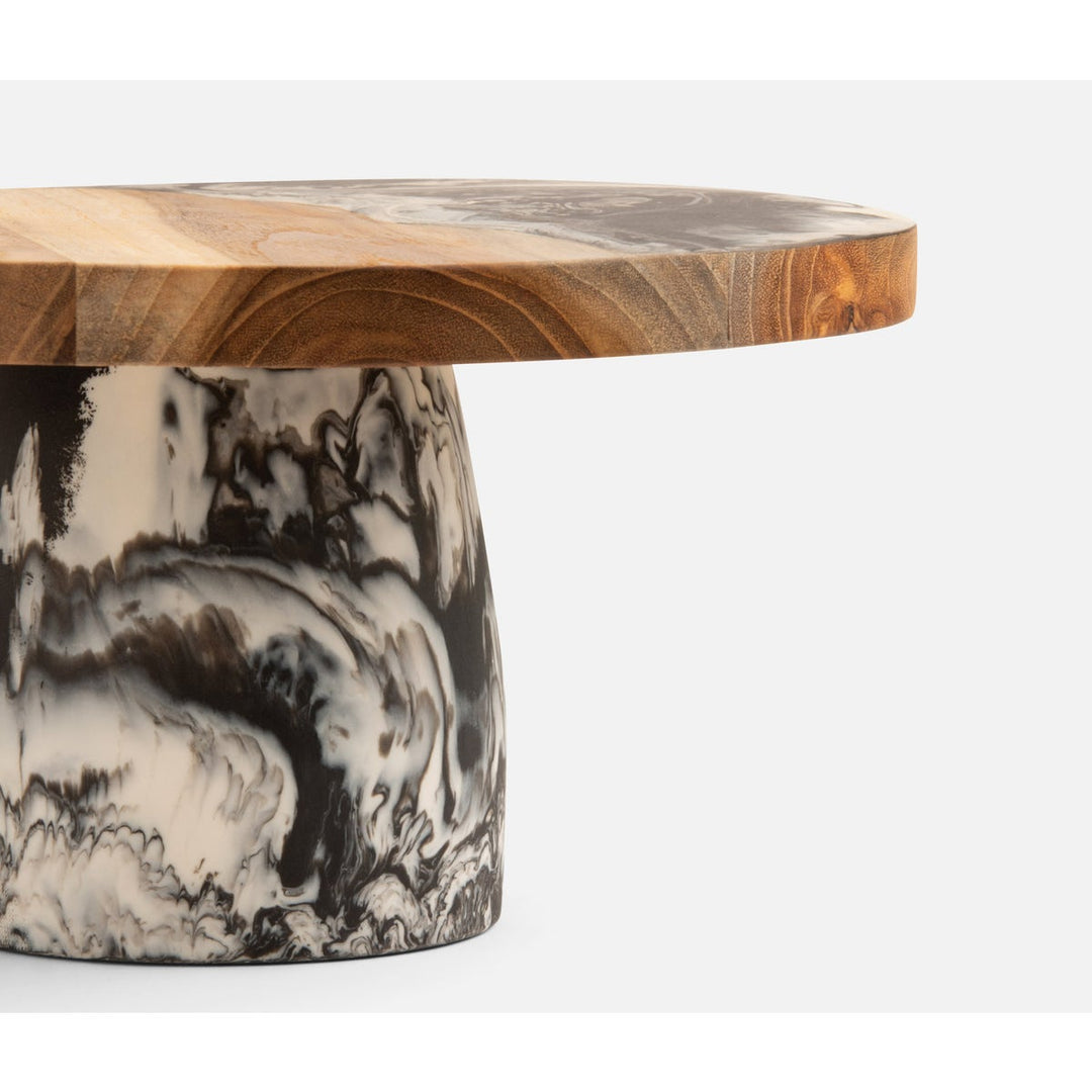Austin Black Swirled Cake Stand Resin/Natural Teak Large