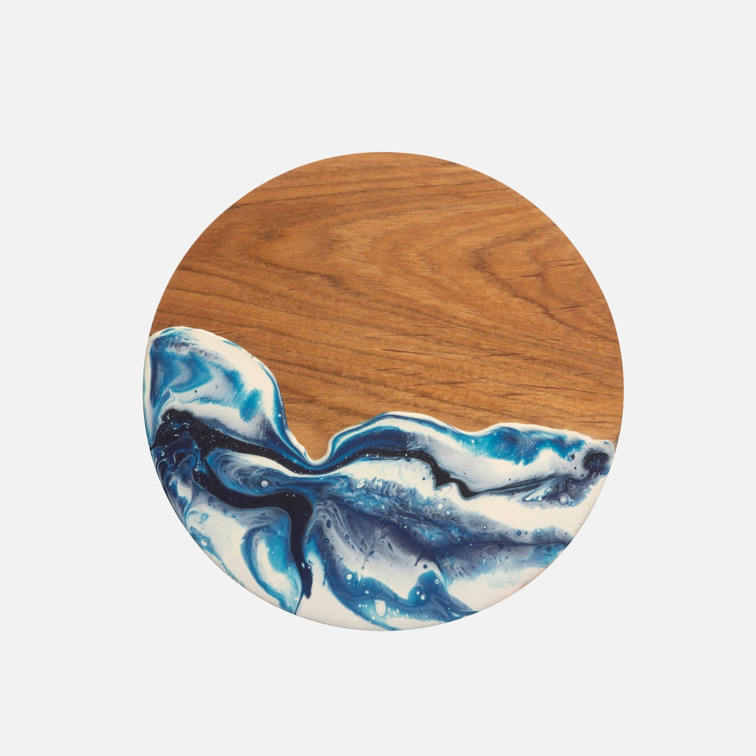 Austin Blue Swirled Cake Stand Resin/Natural Teak Large