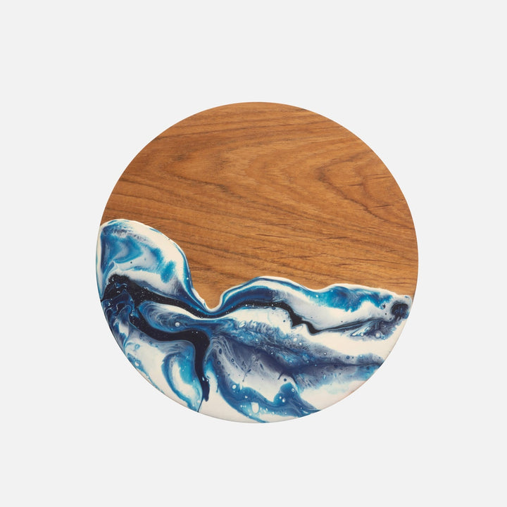 Austin Blue Swirled Cake Stand Resin/Natural Teak Large