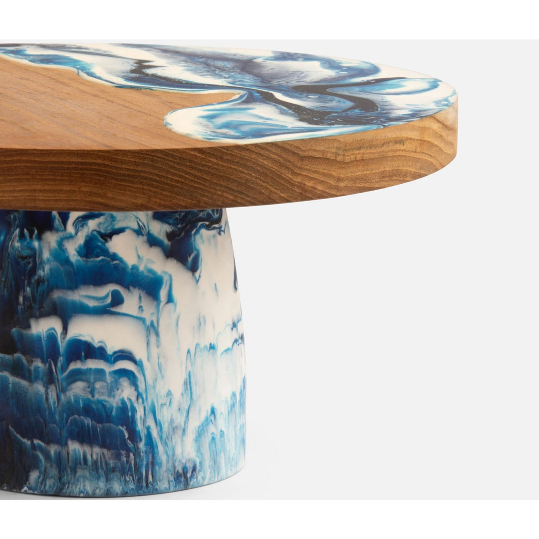 Austin Blue Swirled Cake Stand Resin/Natural Teak Large