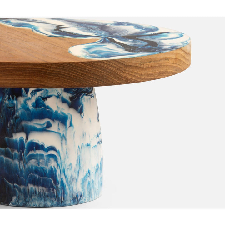 Austin Blue Swirled Cake Stand Resin/Natural Teak Large