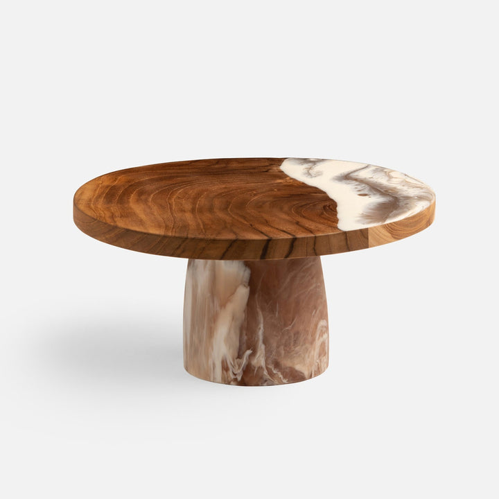 Austin Brown Swirled Cake Stand Resin/Natural Teak Large