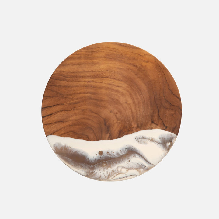 Austin Brown Swirled Cake Stand Resin/Natural Teak Large