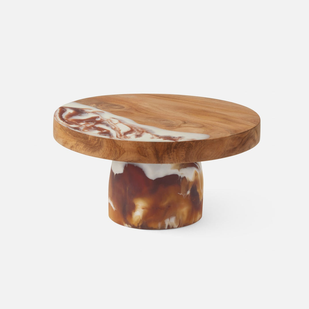 Austin Amber Swirled Cake Stand Resin/Natural Teak Small