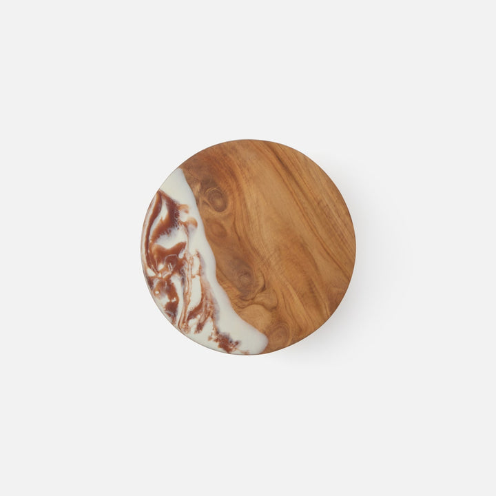 Austin Amber Swirled Cake Stand Resin/Natural Teak Small