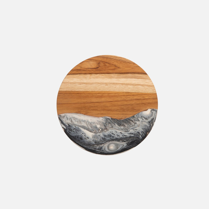 Austin Black Swirled Cake Stand Resin/Natural Teak Small