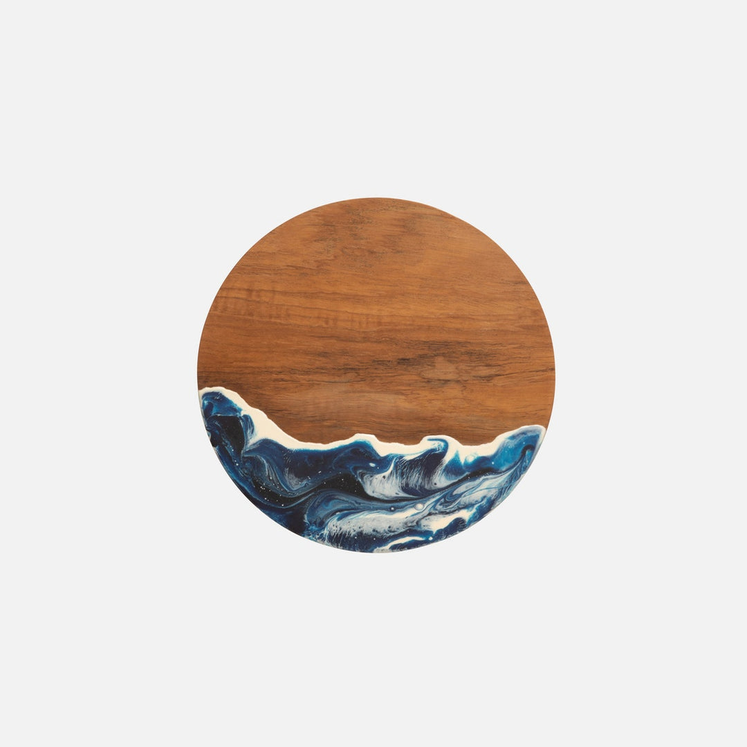 Austin Blue Swirled Cake Stand Resin/Natural Teak Small