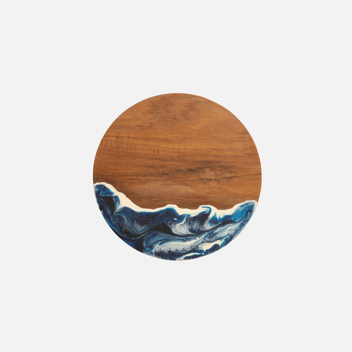 Austin Blue Swirled Cake Stand Resin/Natural Teak Small