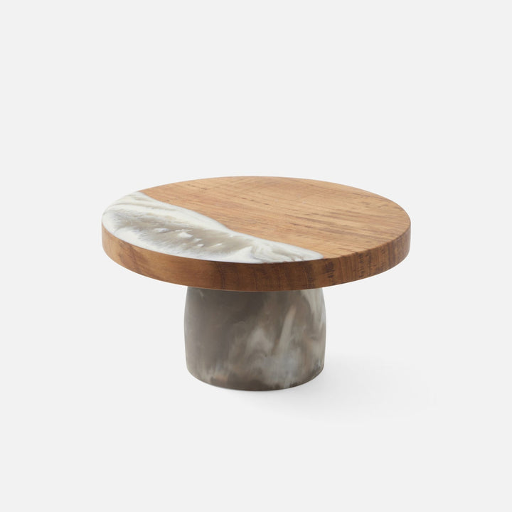 Austin Brown Swirled Cake Stand Resin/Natural Teak Small