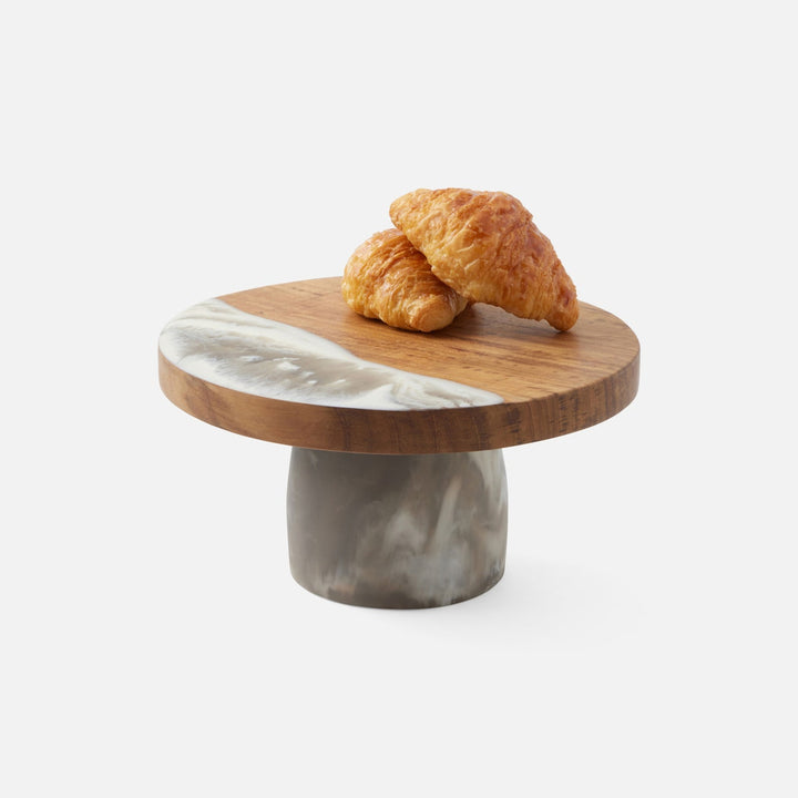 Austin Brown Swirled Cake Stand Resin/Natural Teak Small
