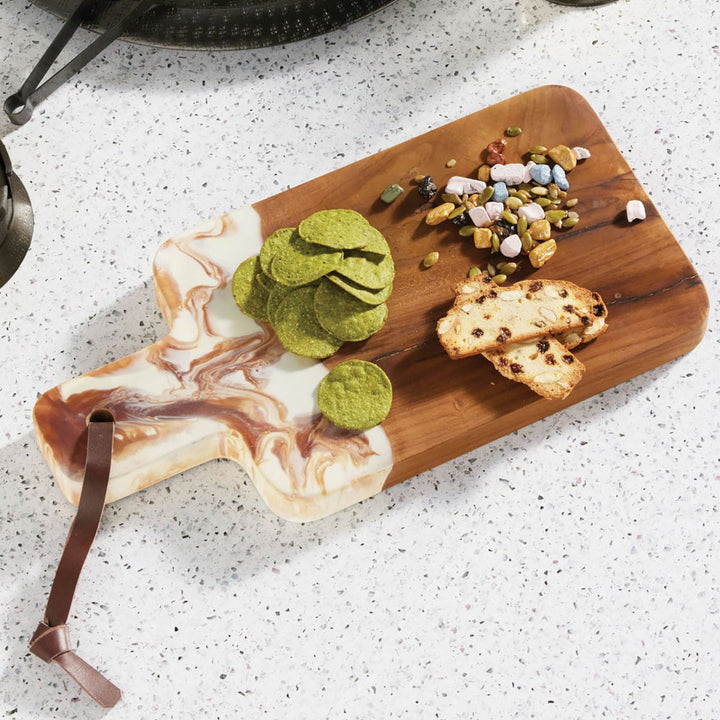 Austin Amber Swirled Resin/Natural Teak Serving Board 165X8