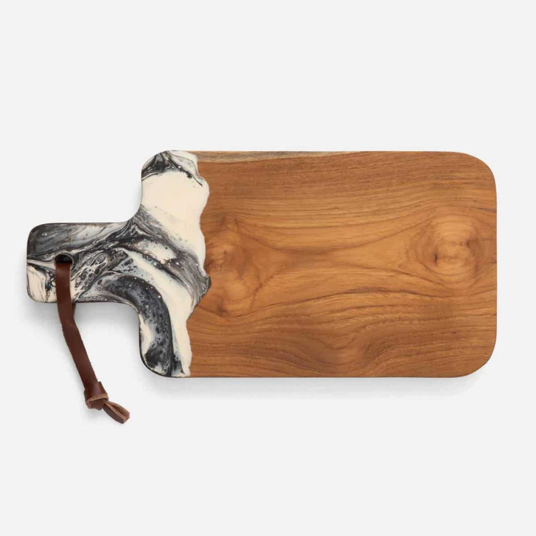 Austin Black Swirled Resin/Natural Teak Serving Board 165X8