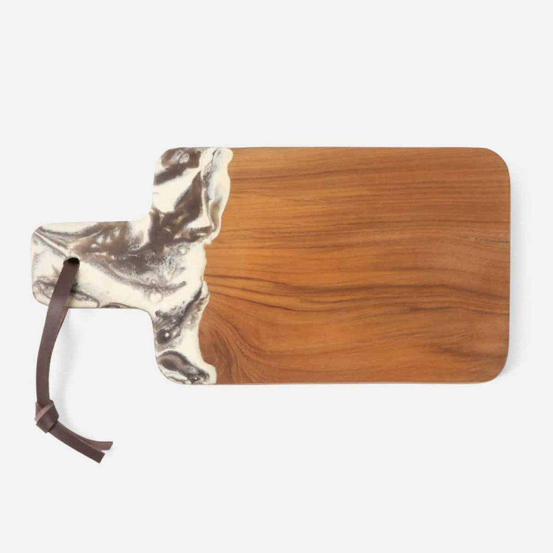 Austin Brown Swirled Resin/Natural Teak Serving Board 165X8