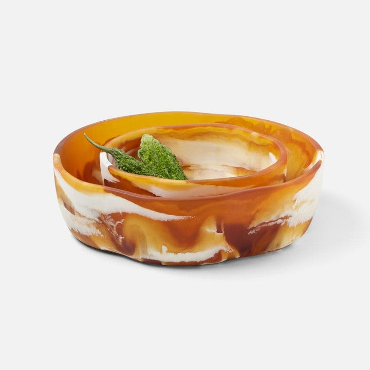 Beatrix Amber Swirled Serving Bowls Resin Set/2