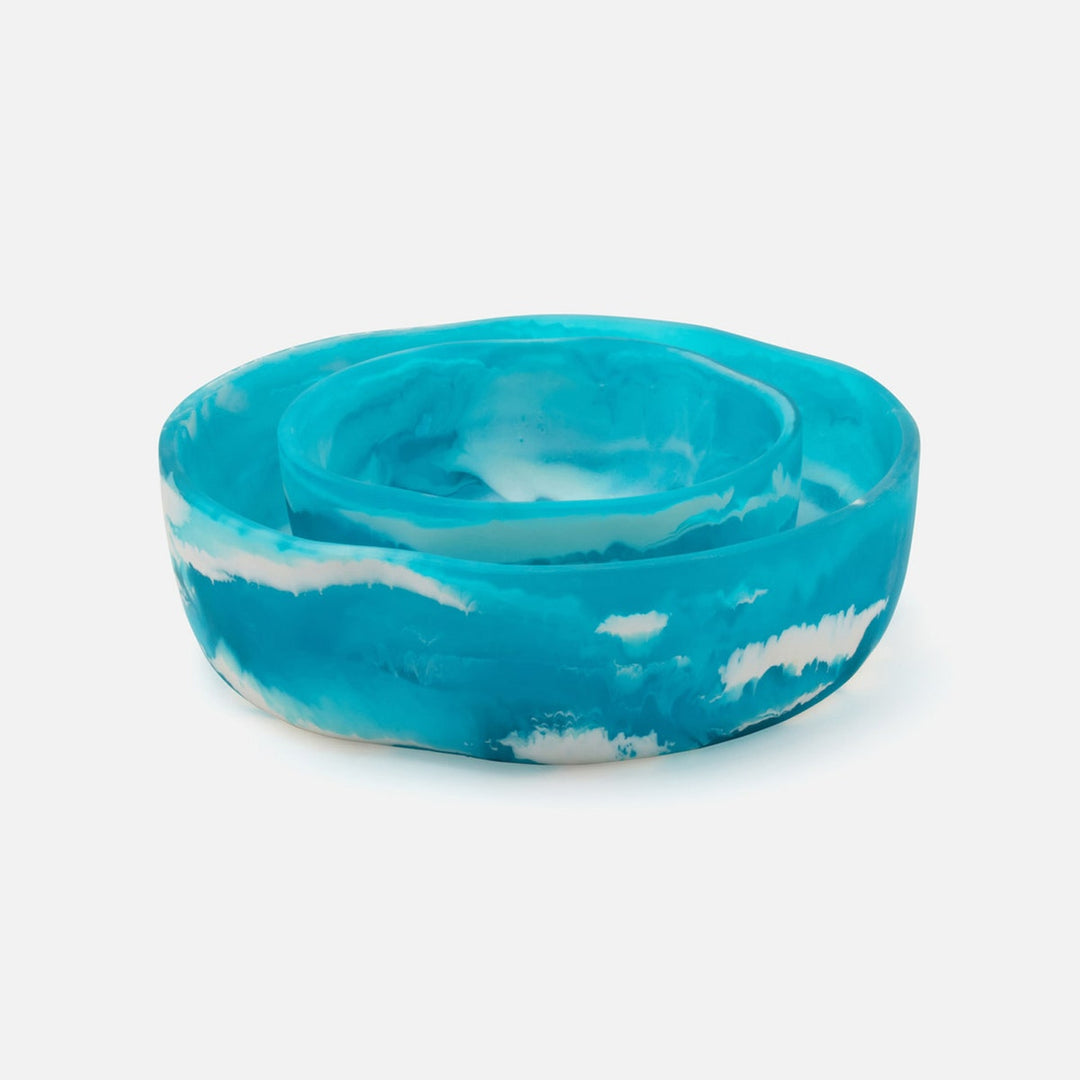 Beatrix Aqua Blue Swirled Serving Bowls Resin Set/2