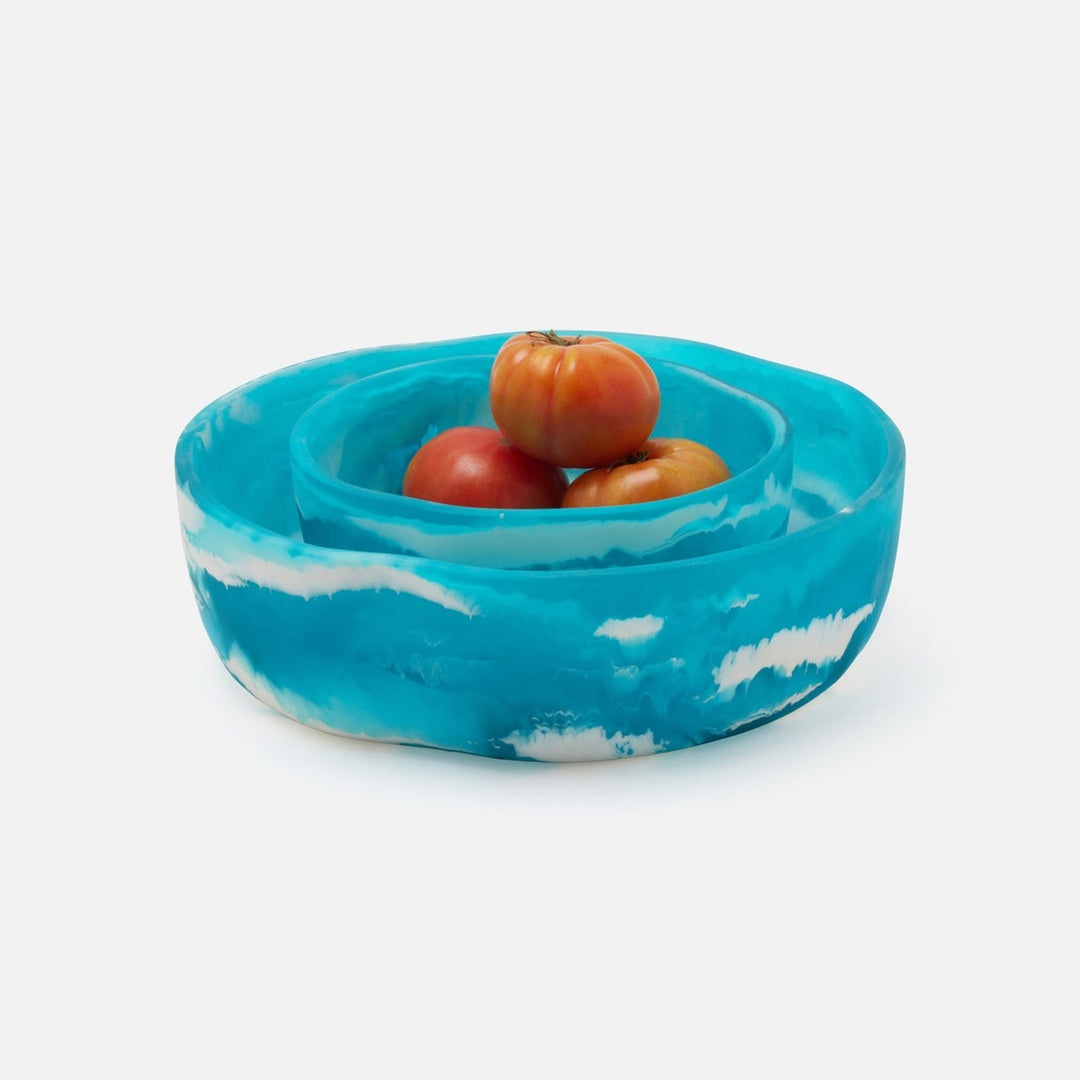 Beatrix Aqua Blue Swirled Serving Bowls Resin Set/2