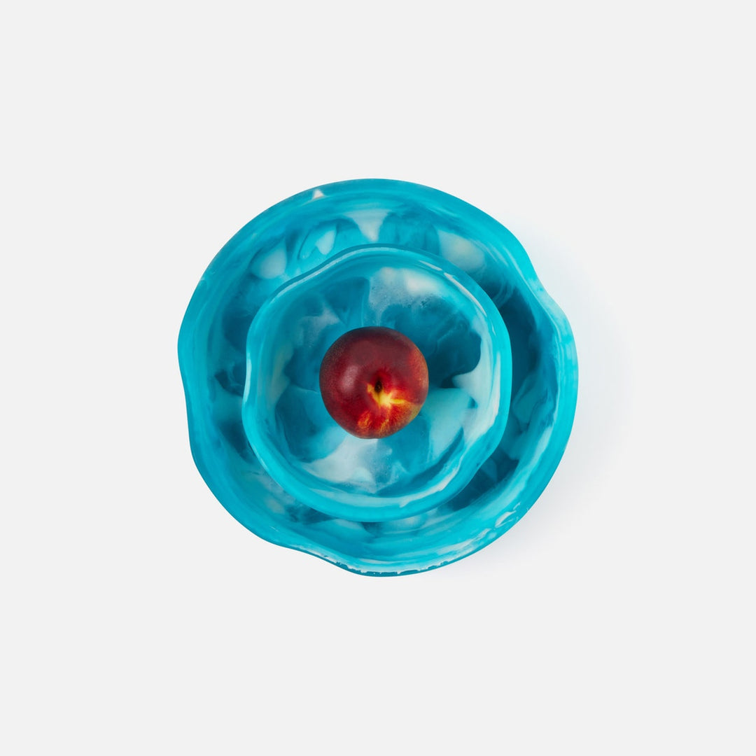 Beatrix Aqua Blue Swirled Serving Bowls Resin Set/2