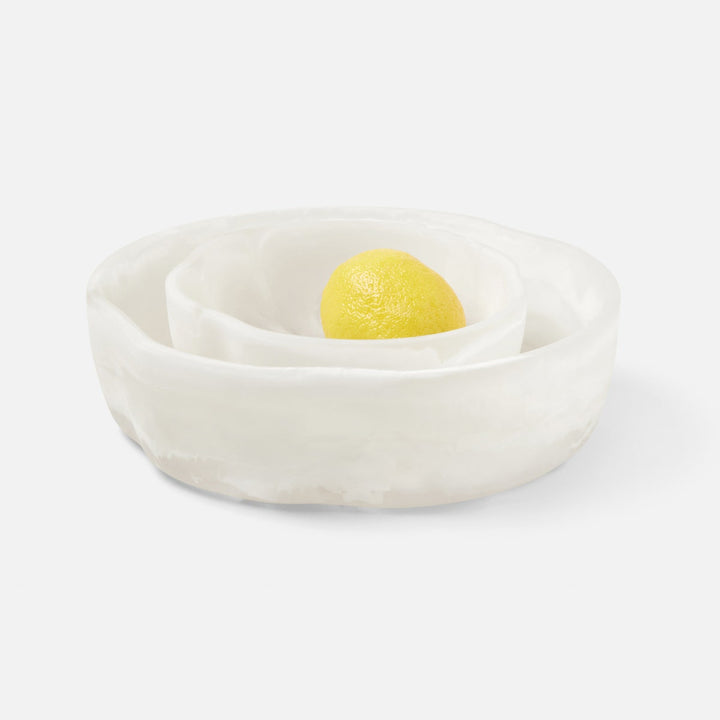 Beatrix White Swirled Serving Bowls Resin Set/2