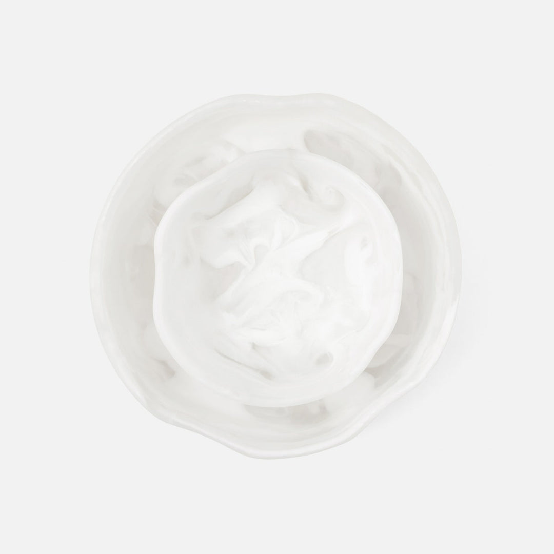 Beatrix White Swirled Serving Bowls Resin Set/2