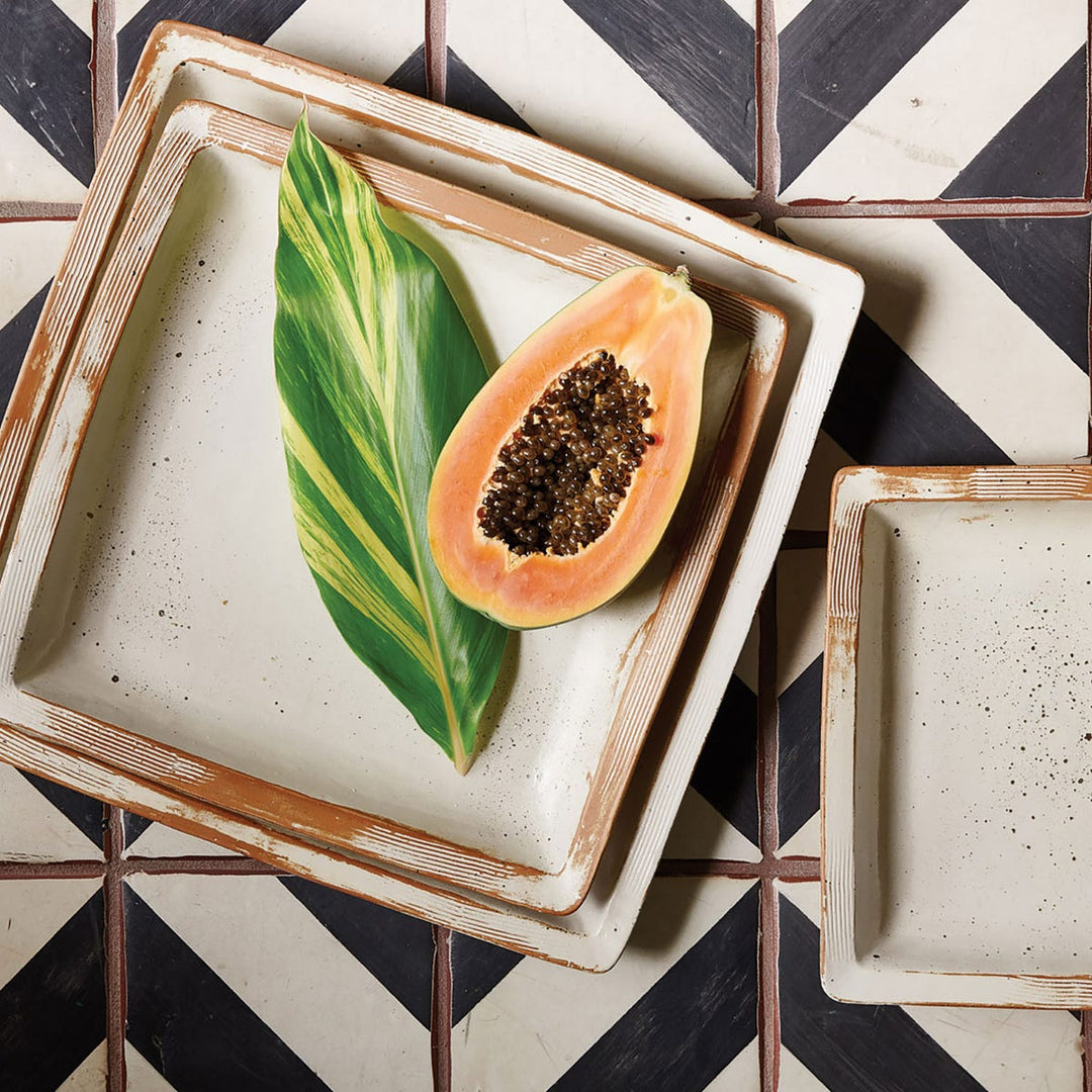 Dawson Large Rustic White Square Serving Platter Pack/2
