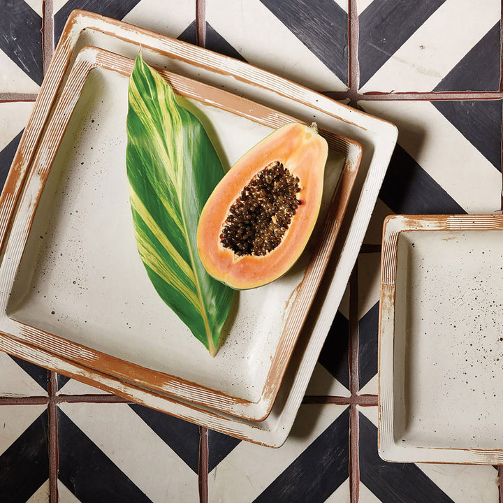 Dawson Large Rustic White Square Serving Platter Pack/2