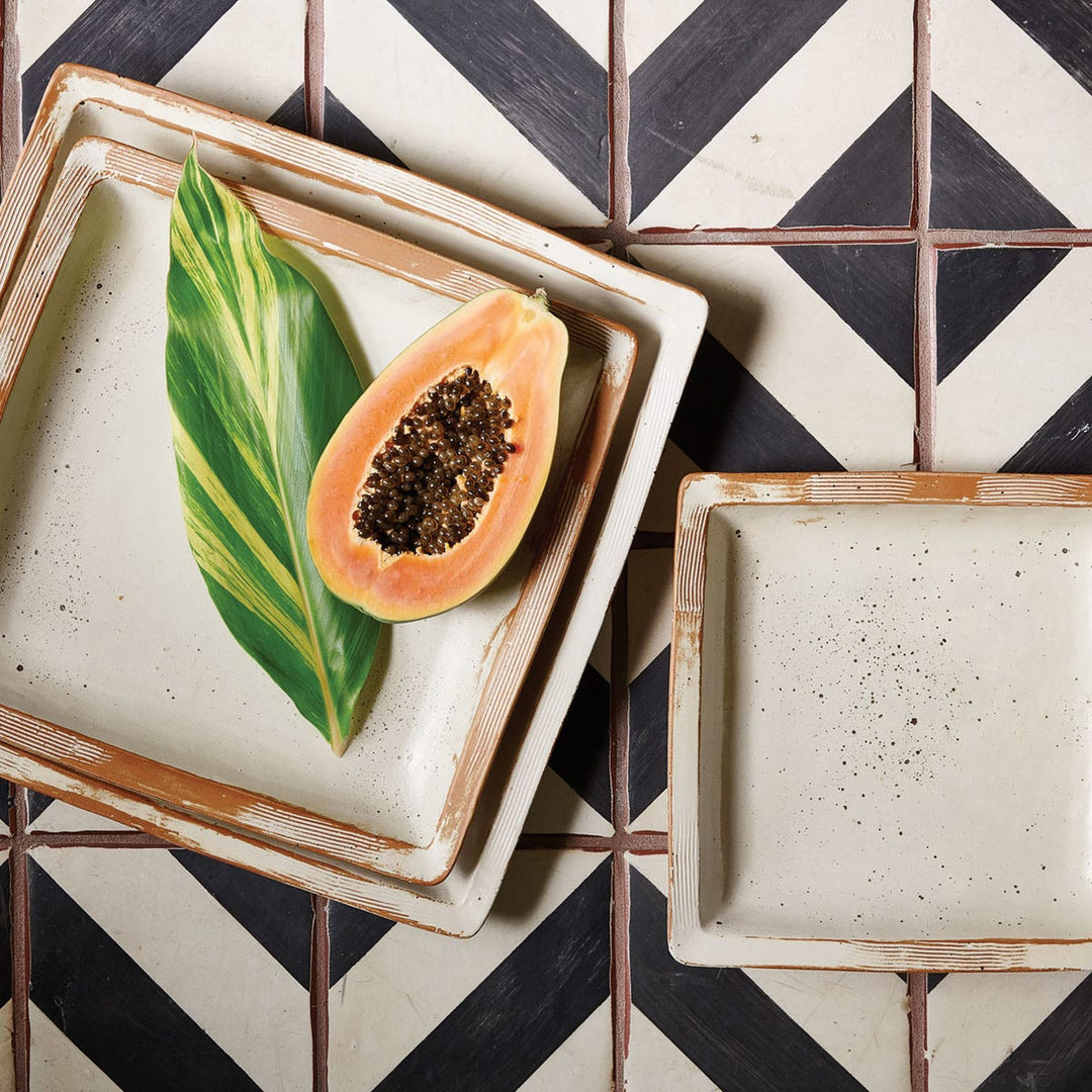 Dawson Medium Rustic White Square Serving Platter Pack/2