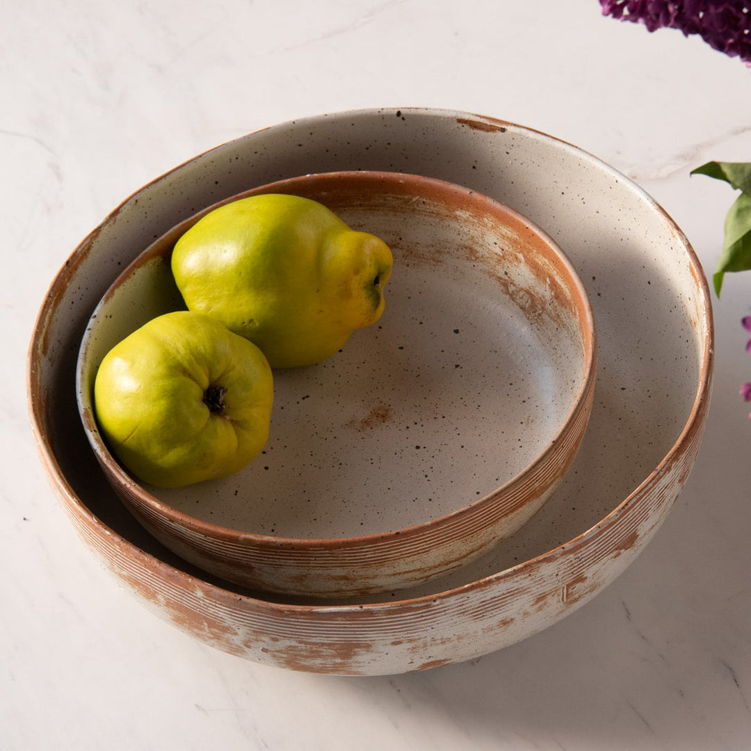 Dawson Small Rustic White Round Serving Bowl Pack/2