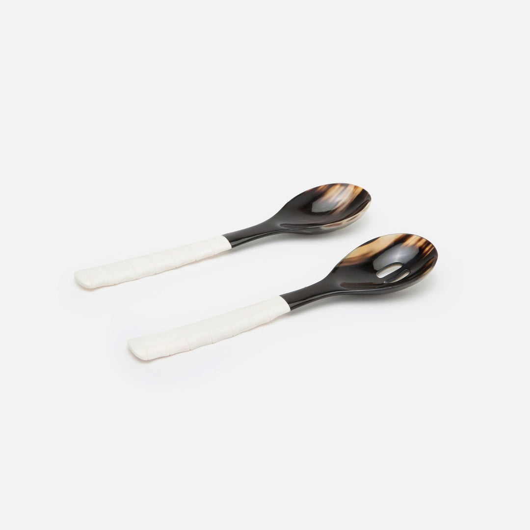 Halette Mixed Black/Natural Serving Set 2-Piece Set: Serving Spoon Slotted Spoon