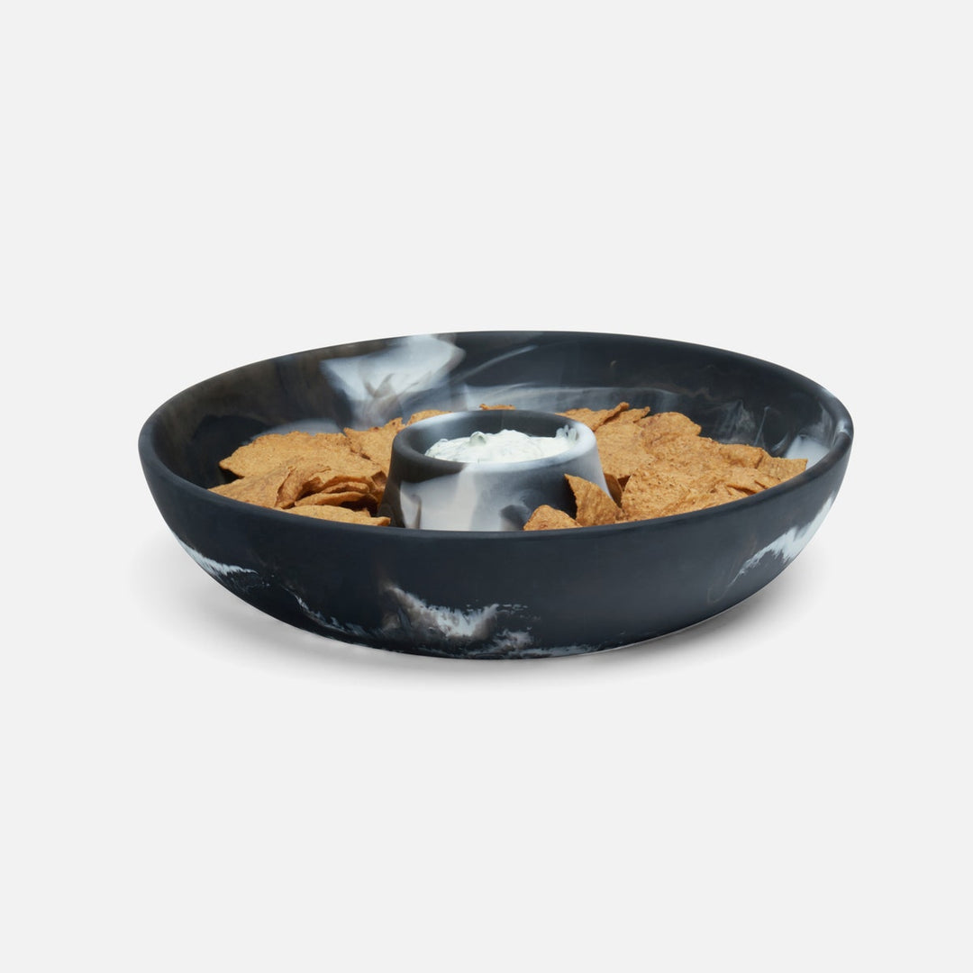 Hugo Black Swirled Chip And Dip Bowl Resin