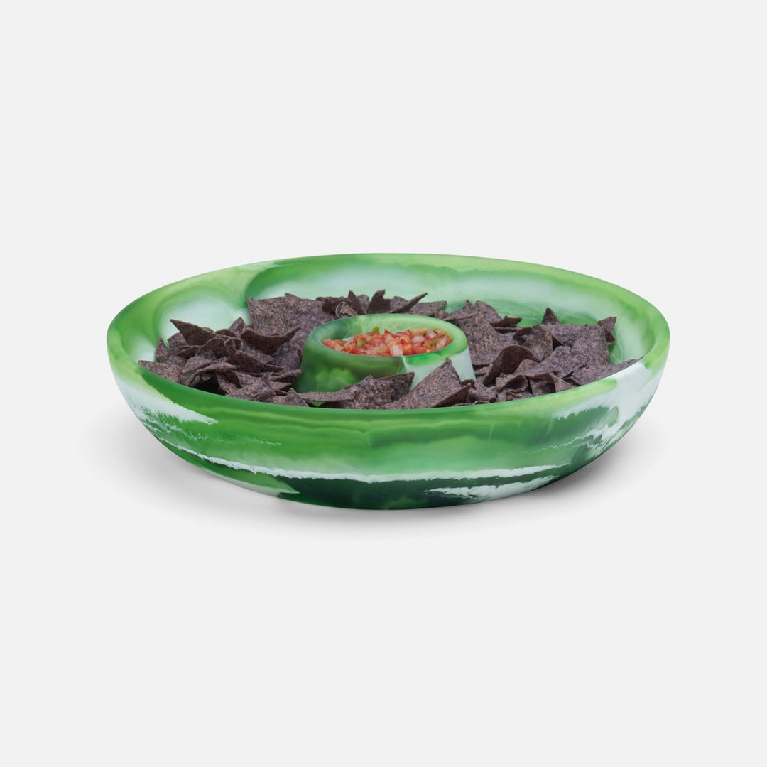 Hugo Green Swirled Chip And Dip Bowl Resin