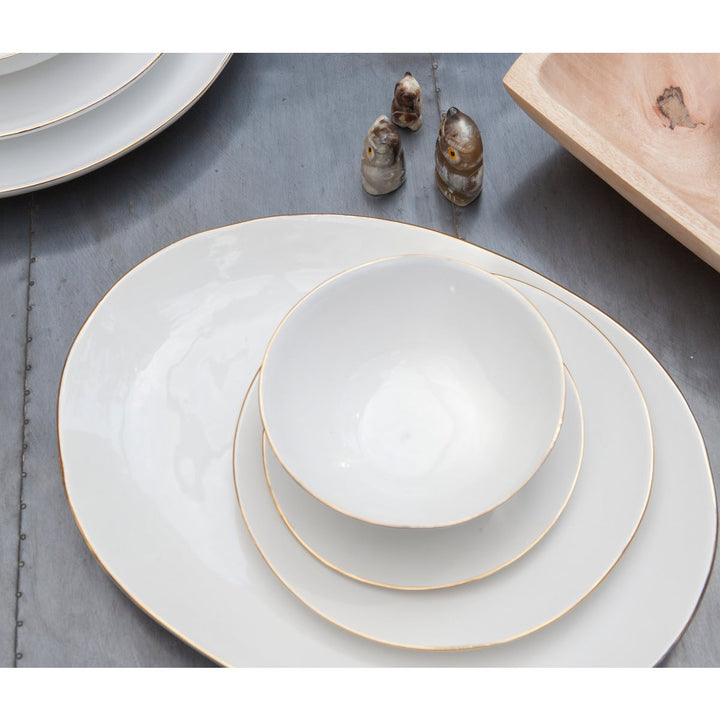 Julianna White Large Platter With Gold Trim