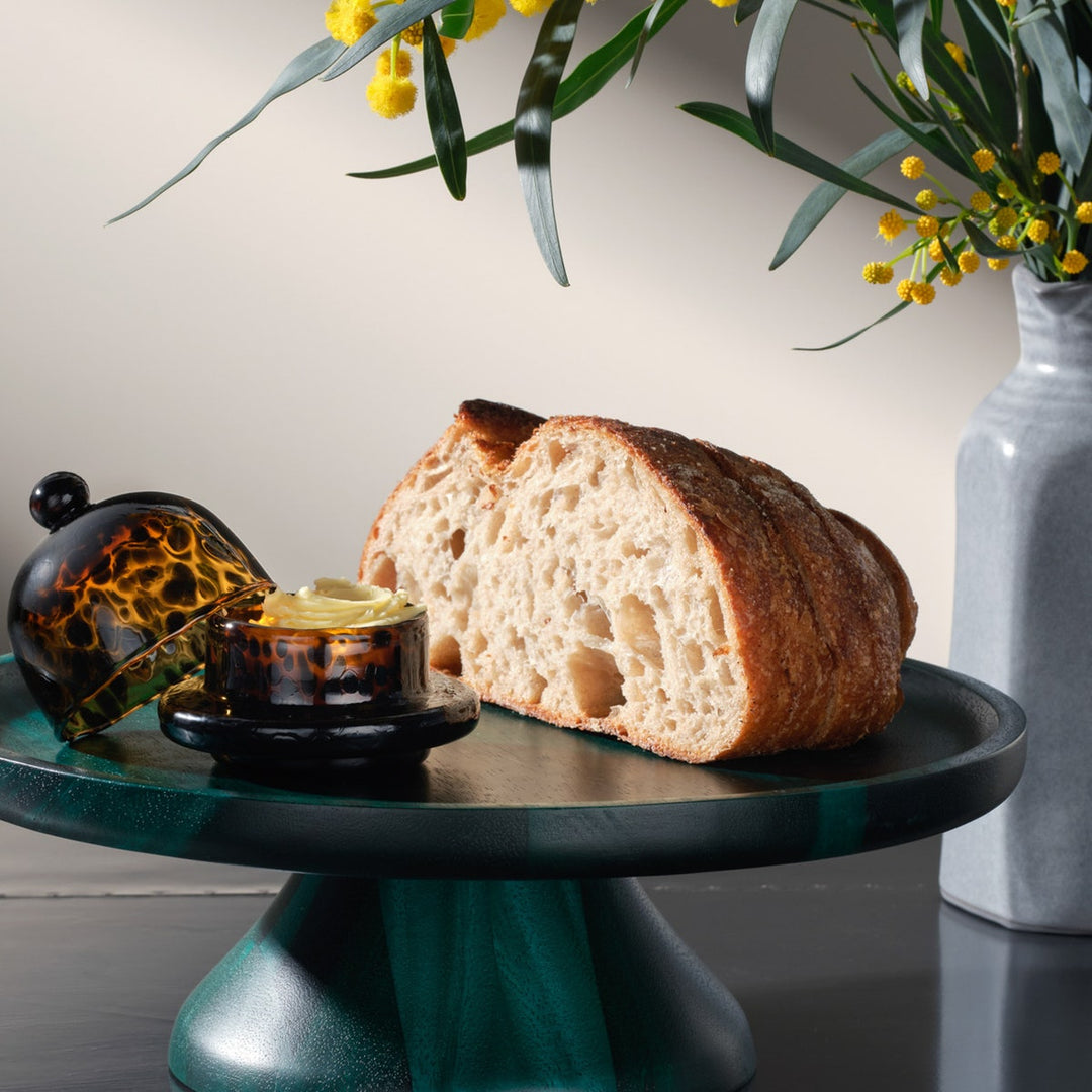 Andrew Tortoise Shell Round Butter Dish Hand Blown Glass Pack/2